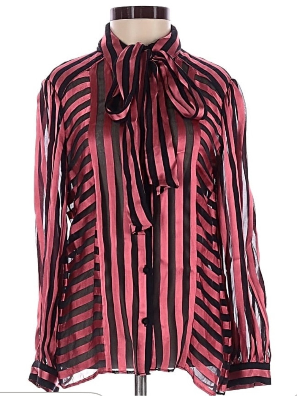 Alice + Olivia Willis Pink and Black Striped Tie-Neck Blouse